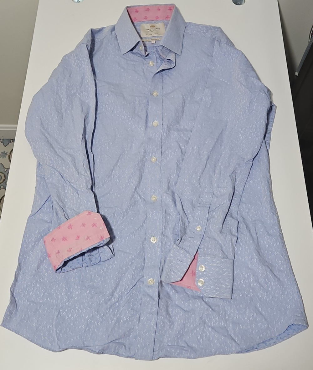 Hawes Curtis Jermyn Street London Mens Light Blue Fitted Dress Shirt 15 35